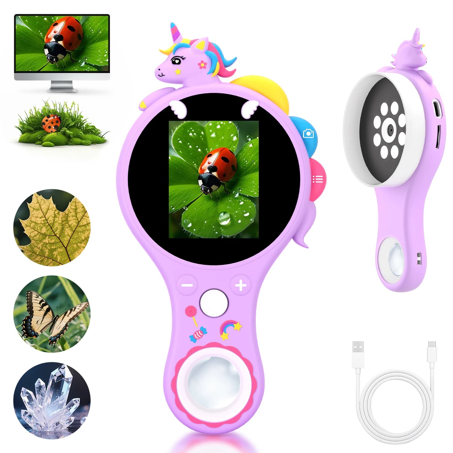 Kids Digital Microscope 2 Inch Screen Photo & Video Function USB Rechargeable Educational Science Toy Gift For Girls Boys