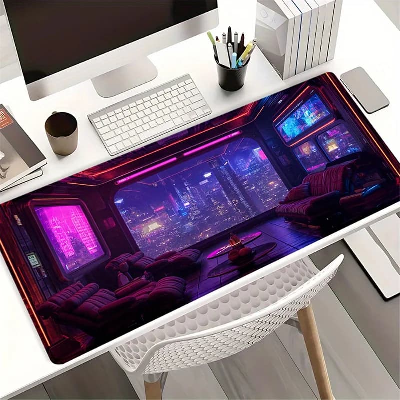 Tappetini per mouse da gioco Cyberpunk Neon City Style, decorazioni per ufficio e casa, regali per giocatori, accessori per ufficio e giochi