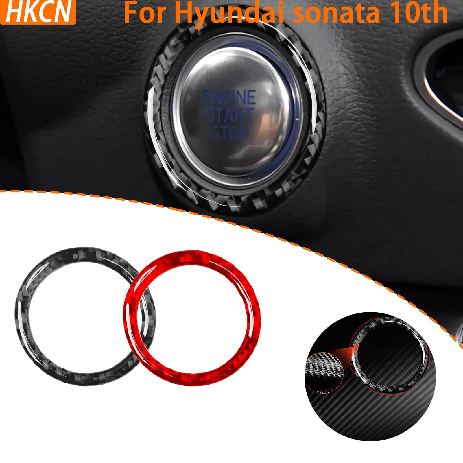 Per Hyundai Sonata 10a Generazione 2020-2023, Accessori Interni Auto in Fibra di Carbonio, Pannello Decorativo Circolare per Pulsante di Avviamento Senza Chiave