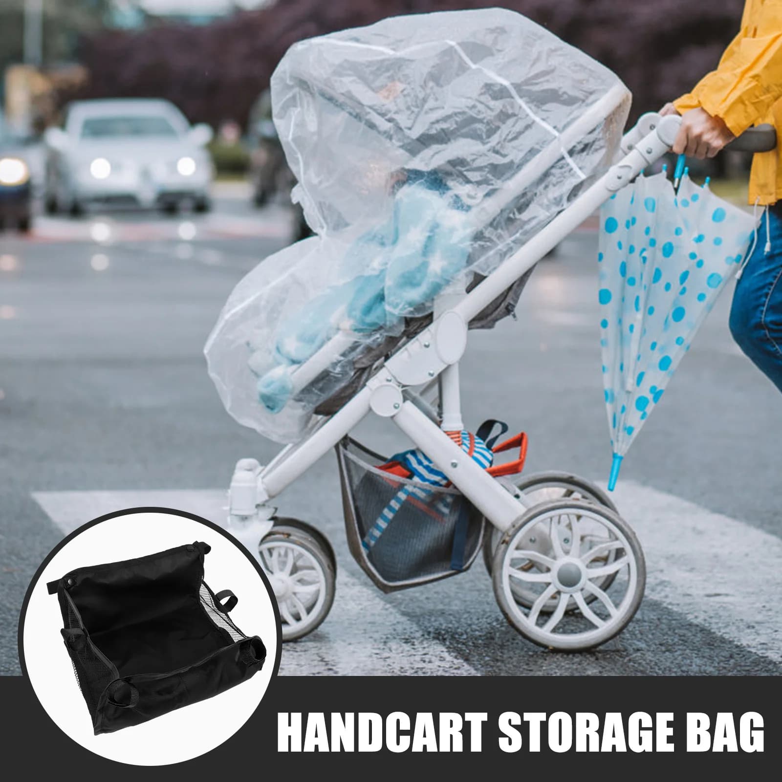 Cestino portaoggetti per ombrellone Borsa organizer per passeggino in tessuto Oxford per sotto il fondo Tazze di grande capacità Bottiglie Passeggino pieghevole