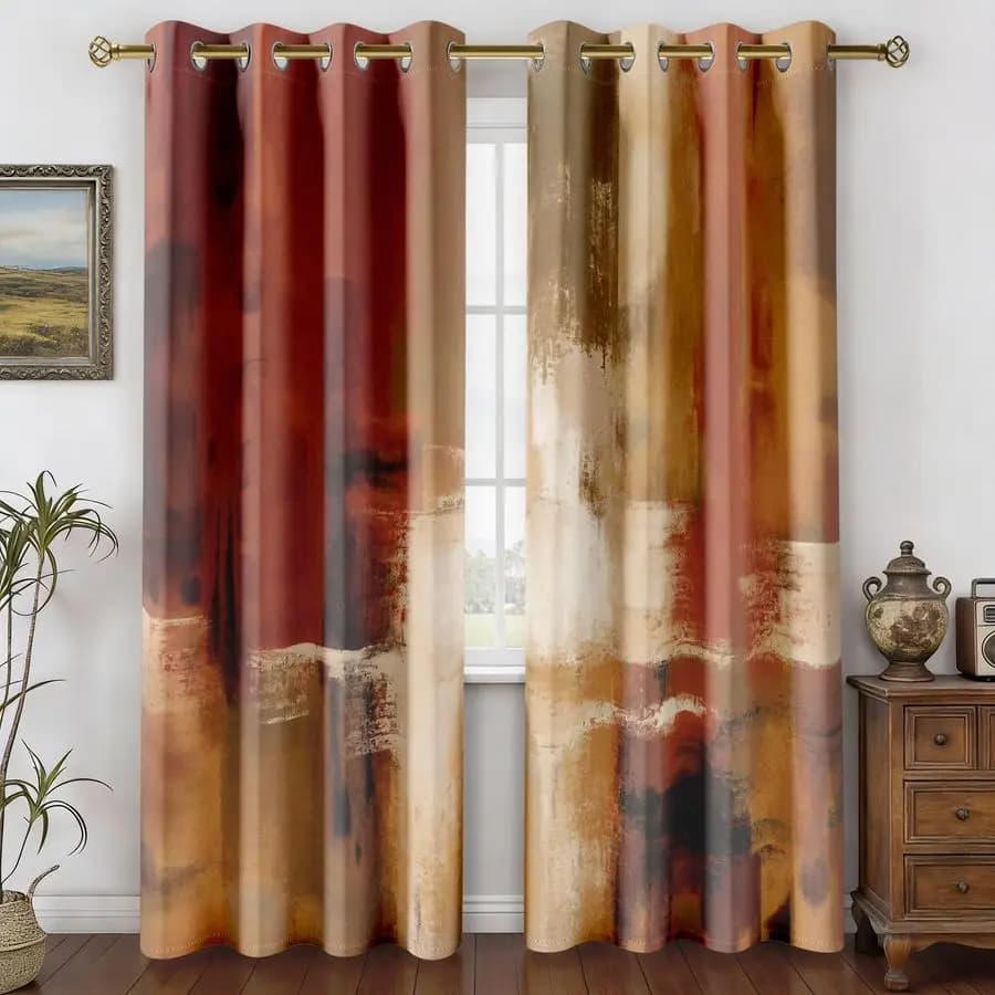 Orange Curtains Burned 2 Panels Curtain Anti-rust Room Darkening Eyebrow Curtains for Windows Modern Decorative Treatments for Windows Foil