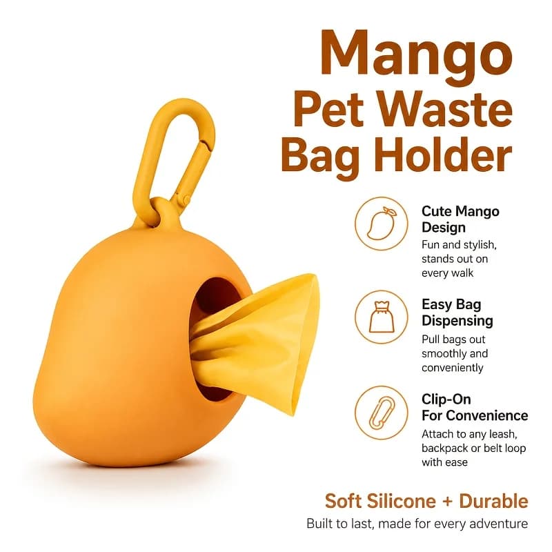 Cute Mango Shaped Pet Waste Bag Holder Silicone Dog Poop Bag Dispenser with Carabiner Portable Durable Waste Bag Carrier