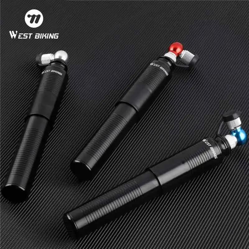WEST BIKING Mini Bike Tire Inflator Nozzle Lightweight Aluminum Pump Fits Presta Schrader Valve Outdoor Bicycle Accessories