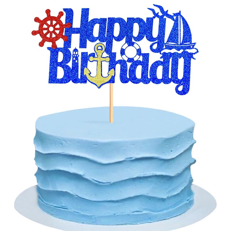 Anchor Cake Topper barca a vela timone Happy Birthday Decor Sailor Ship Anchor Cupcake Flags forniture per feste di compleanno per bambini fai da te