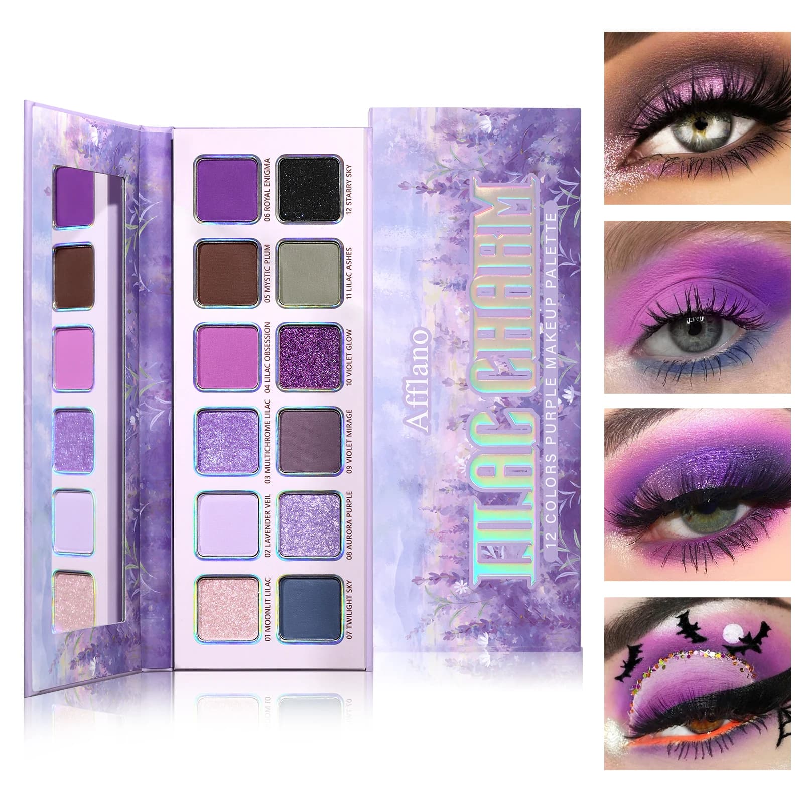 Palette Ombretti Afflano 12 Colori Opachi e Shimmer Viola Lavanda Trucco Occhi Sfumabile Lunga Durata per Halloween