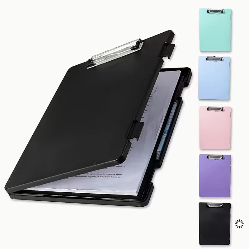 Lock holder with compartment, Plastic clip holder with Low Profile Clip, Folder with Lateral Opening, Office Supplies