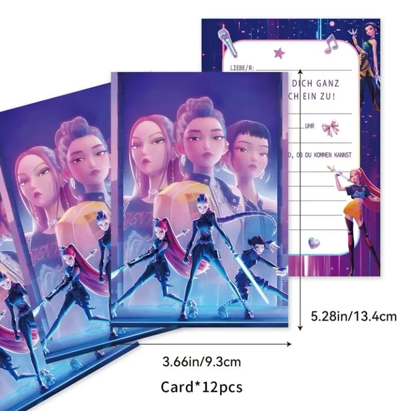 Nuovo Set di 12 Biglietti d'Invito a Tema Gruppo di Ragazze K-pop, Cartoncino Viola a Pagina Singola per Eventi, Compleanni, Natale e Feste