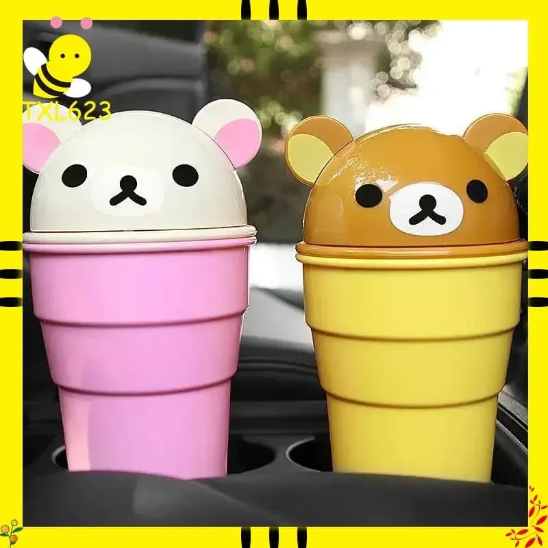 Contenitori per Rifiuti Auto Rilakkuma, Portapenne, Contenitore per Pennelli da Trucco, Mini Bidoni per Detriti a Cartone Animato, Pattumiera, Contenitore da Scrivania, Regalo