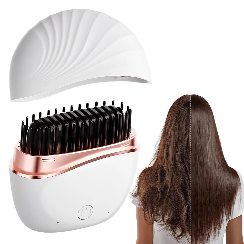 Mini Spazzola Lisciante Ricaricabile, Pettine per Styling Capelli con 2 Temperature Regolabili e Riscaldamento Rapido in 30s, Portatile per Viaggi