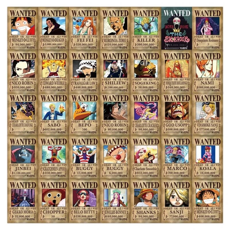 One Piece Wanted Order Complete Set Cartoon Cute 56pcs Stickers 2D DIY Decoration Stickers Cards Animation Peripherals Wholesale
