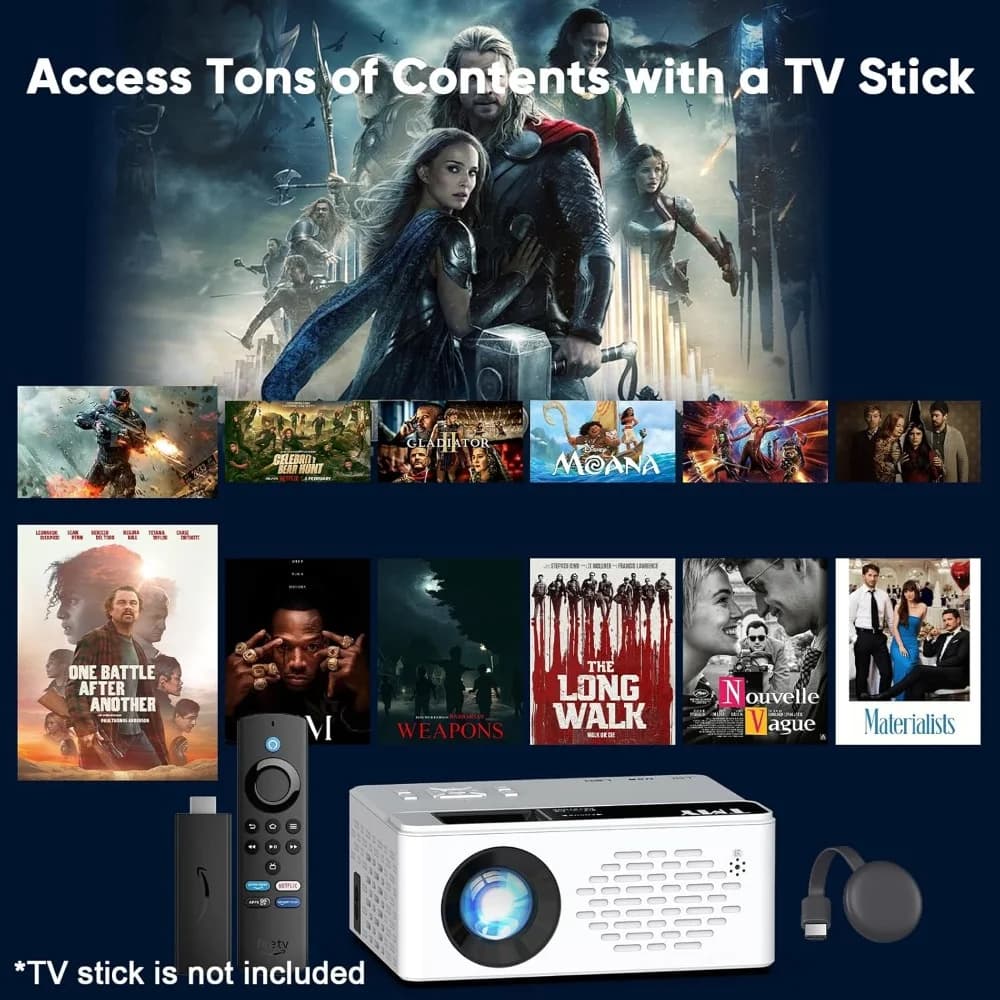Proiettore Mini Portatile 1080P Full HD con Supporto Bluetooth, TV Stick, Telefono, PC, USB - Spedizione dagli Stati Uniti