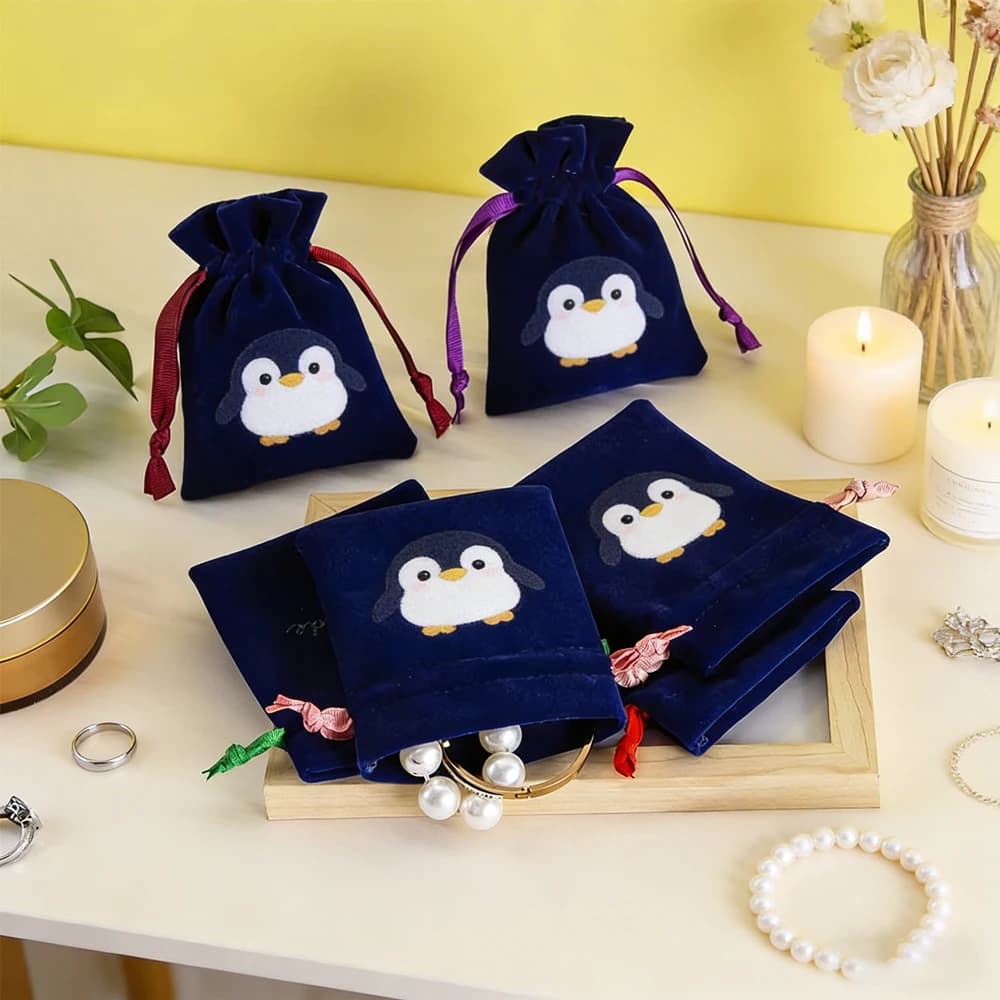 100pack Dark Blue Reusable Customized Logo Gifts Velvet Pouch Ribbon Perfume Packaging Jewelry Bag Rings Earrings Container Sack