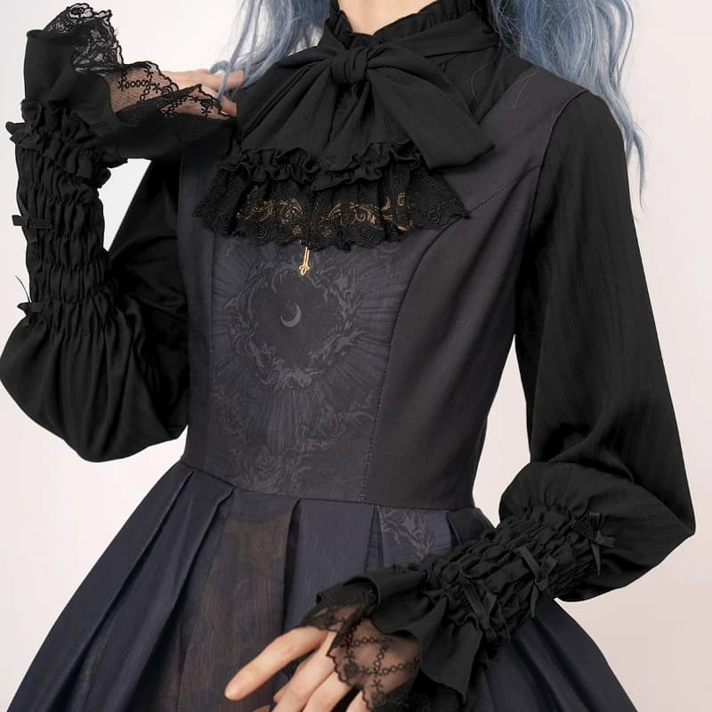 Camicie eleganti stile dolce Lolita Donne giapponesi Kawaii Fiocco in pizzo con volant Camicette con maniche Gigot Top femminili vintage gotici slim JK