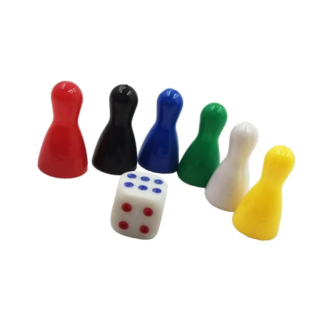 Board Games for Children Accessory Set Plastic Pawn Chess Pieces Plus Dice for Table Games and Home Family Play Sessions