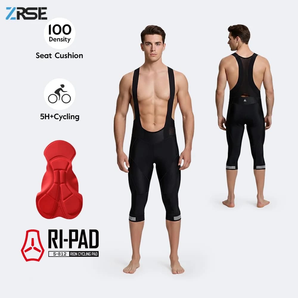 ZRSE Men's Cycling Pants 3/4 5H Comfort Pad Breathable Reflective Fabric for Road Bike Long Distance Riding