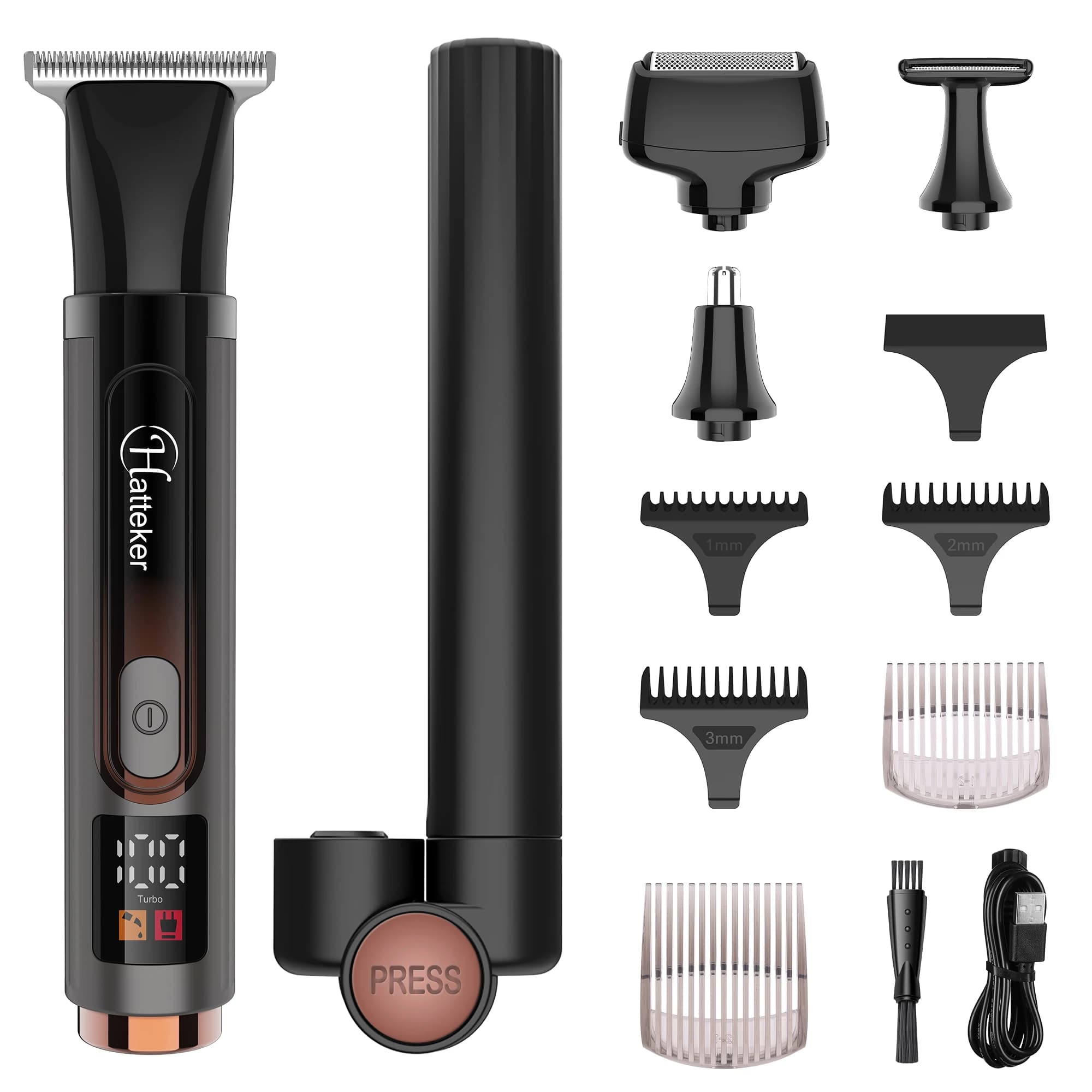 Hatteker Professional Electric Hair Clipper Set with Digital Display Gradient Trimmer Oil Head Indicator 3pcs Hairdressing Sciss