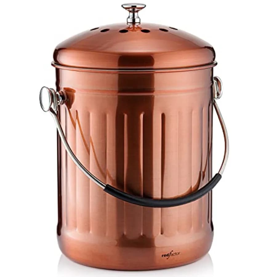Contenitore per Compost Premium da Cucina - Secchio per Rifiuti Alimentari in Acciaio Inox con Innovativa Tecnologia a Doppio Filtro - Include