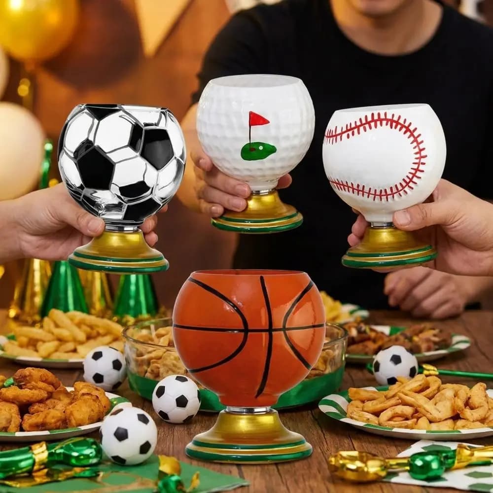 Hand Painted Spinning Sports Ball Whiskey Glass Rotating Base Novelty Glass Beer Cup Sports-themed Thickened Cocktail Glass Mug