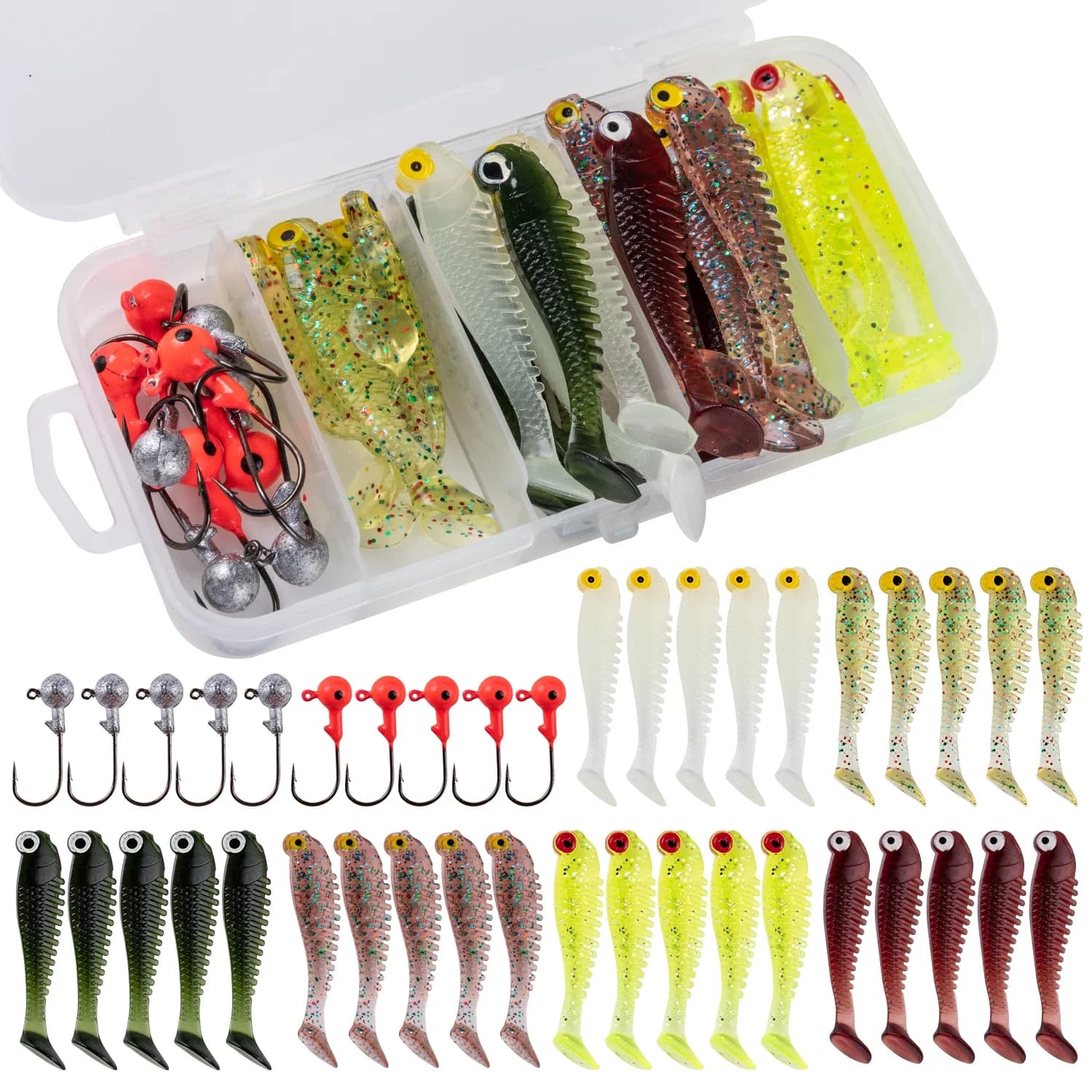 Goture 40 pcs/set Kit Richiamo Soft Set Esche Soft 5 cm 0.7g Jig Head Hook 3.2 cm 3.5g Fishing hooks with Silicone Fishing Equipment Box