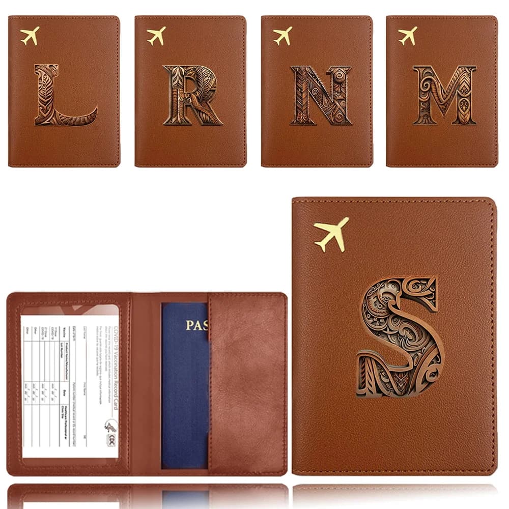 Custodia protettiva per passaporto Custodia protettiva per passaporto Contenitore per passaporto Porta carte Porta carte di credito Organizzatore di archiviazione Modello di lettera artistica in legno