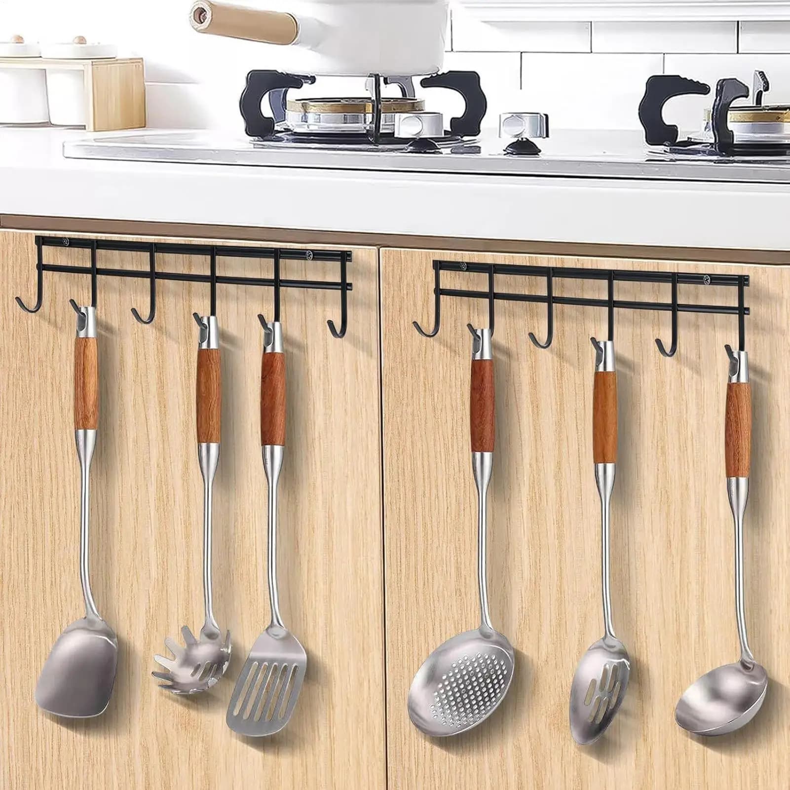 2Pcs Kitchen Utensils Holder Wall Mounted Heavy metal rail hanger for entrance kitchen hang clothes keys kitchen utensils