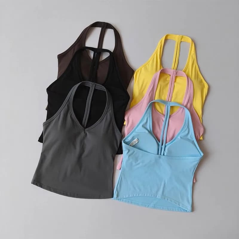 Reggiseno sportivo da donna con scollo a V, scollo all'americana, bella schiena, push-up, gilet da yoga, palestra, abbigliamento esterno, corsa, reggiseno fitness antiurto