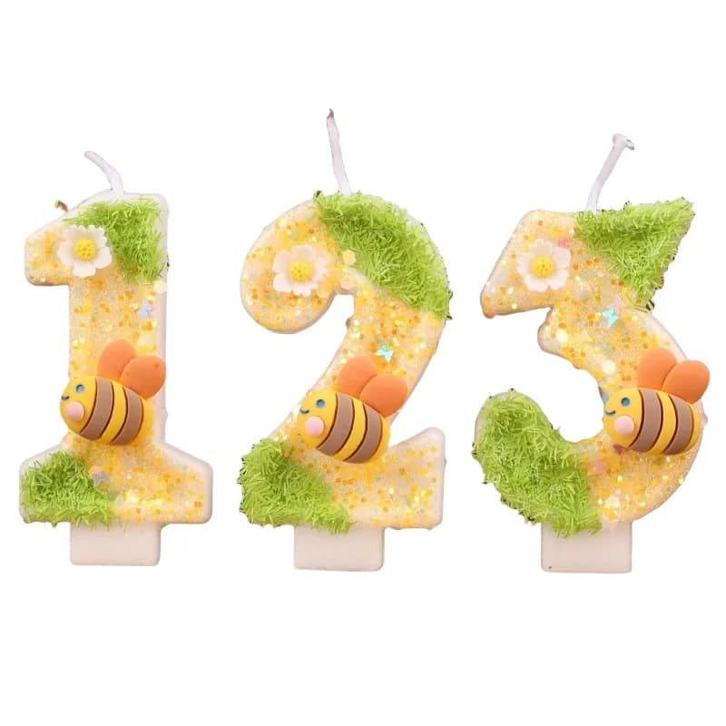 1 bee digital candle with super sequins, birthday cake, plug-in, festive atmosphere, candle matched with colors