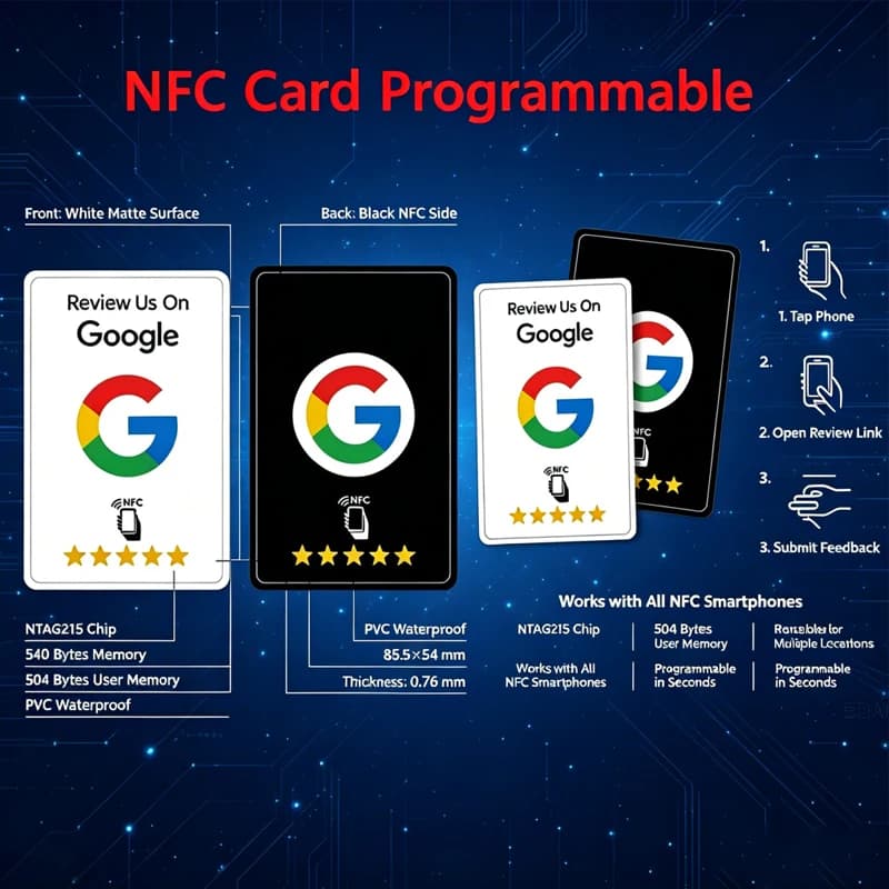 1-200Pcs Black Premium Wear‑Resistant/ Matte Finish Reusable/ Google Review Tap NFC Card Programmable NFC Tap Card User‑Friendly