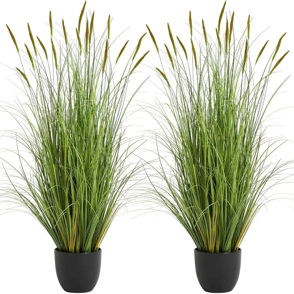 2-Pack Artificial Cattail Reed Grass, 47.2 Tall, Indoor Outdoor Potted Plant for Home, Office, Wedding Decor, Housewarming Gift,