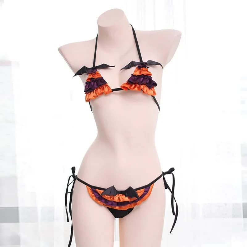 Women Gothic Devil Bat Sexy Lingerie Mini Bra Underwear Set Cool Sleep Pajamas Halloween Night Stage Costume