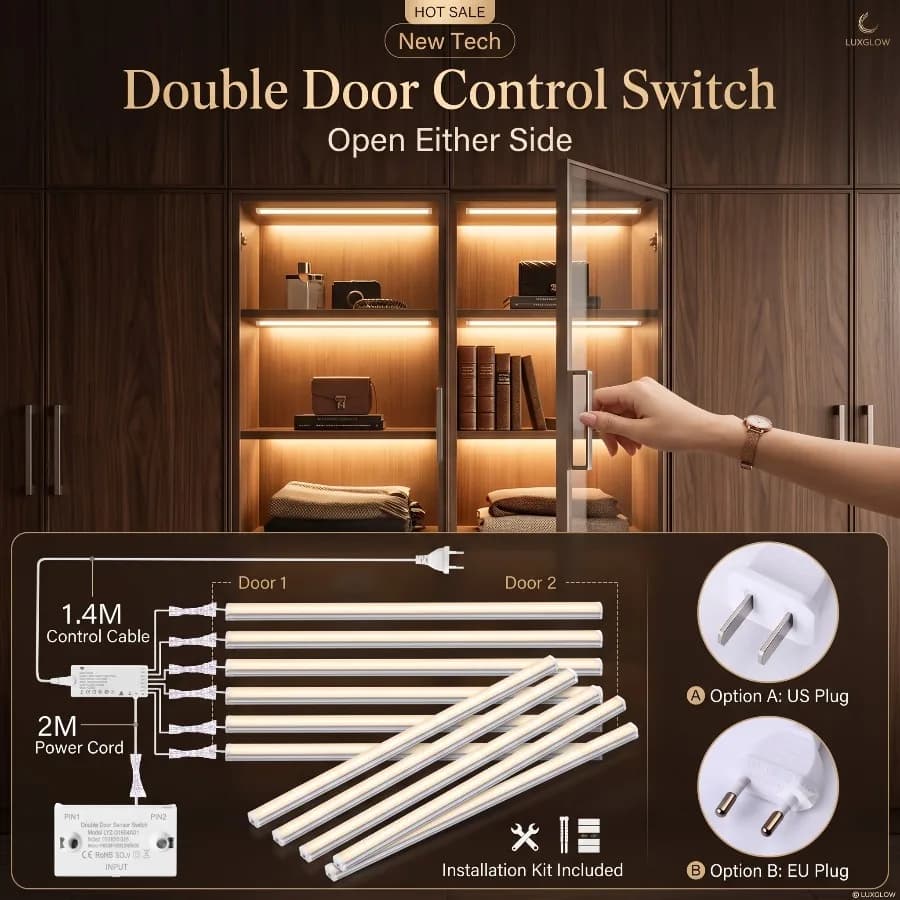 6~1Pcs 30/40/50CM Sync Cabinet Light Double Door Control Switch LED Strip Kitchen Pantry Showcase Bedroom Closet Kitchen Lamp