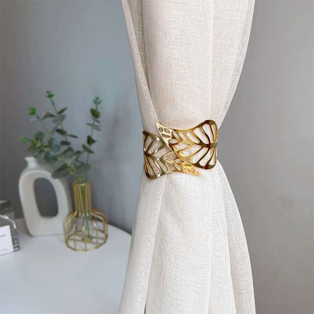 Creative Golden Leaf Curtain Tie No Drilling Required For Curtain Fixation Clips Luxurious Metal Draping Ties Suitable For Decorative Accessories In Bedroom Living Room And Other Home Spaces