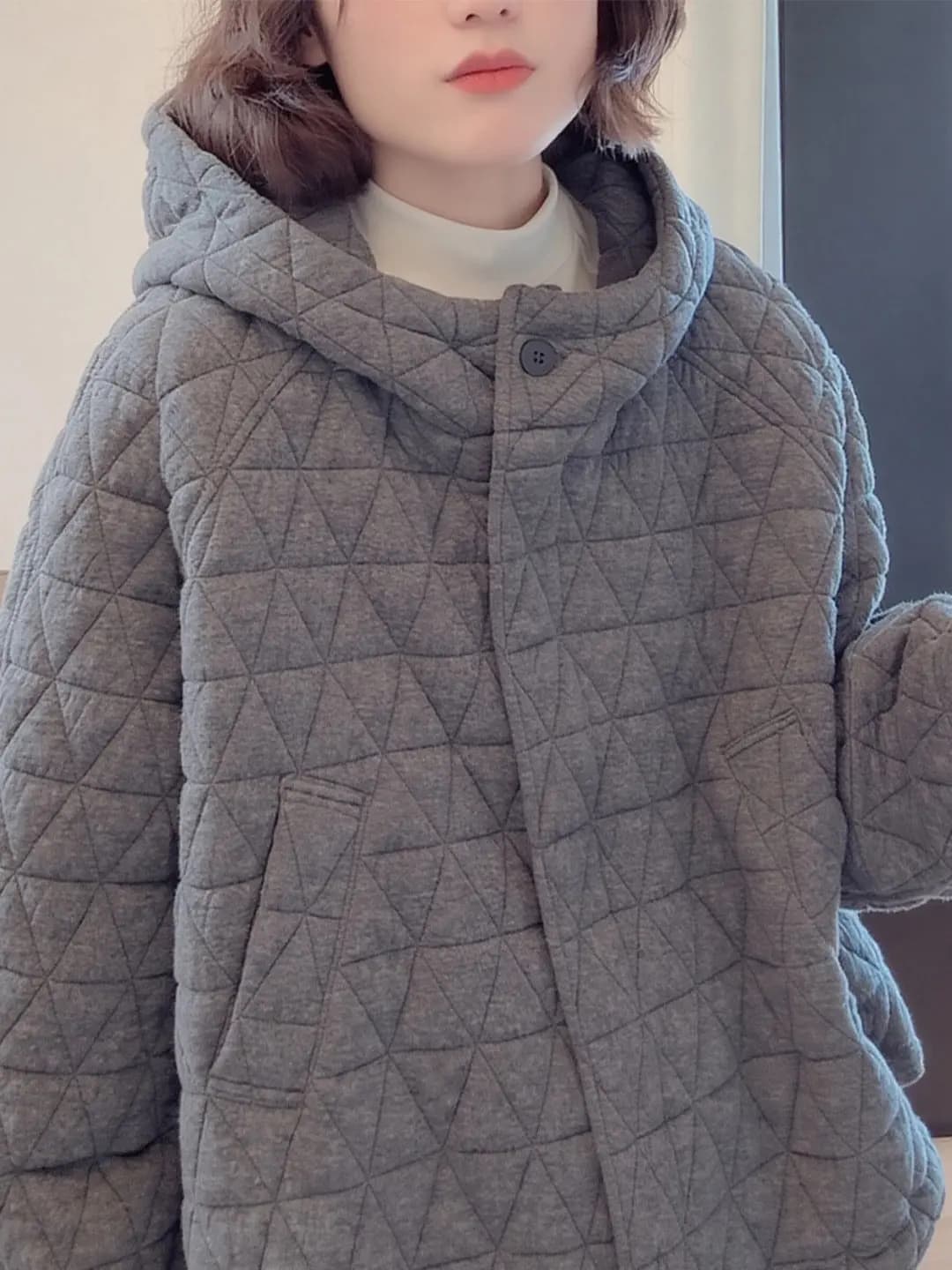 plus Size Women's Loose Fit Long Sleeve Hooded Jacket Commute Friendly Gray Coat for Plump MM Casual Versatile Korean Style