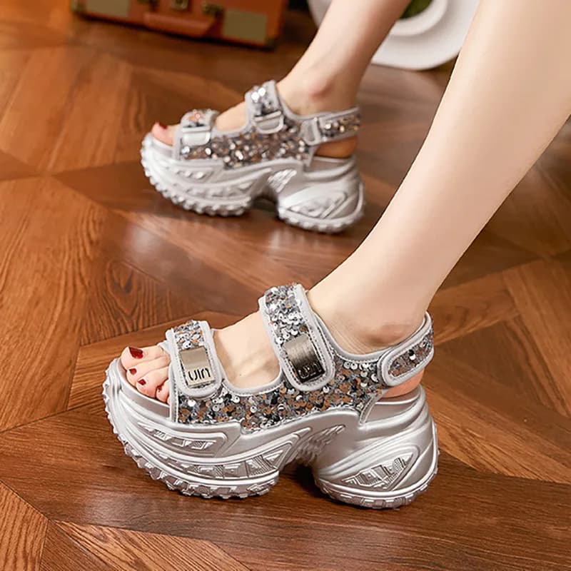 Sandali Sportivi Estivi da Donna con Suola Spessa, Cinturini Regolabili in Velcro, Design a Punta Aperta, Scarpe da Spiaggia, Sandali Traspiranti per Uso Casual