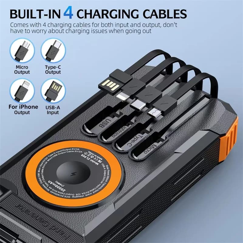 20000mAh Hand Crank Solar Power Bank Wireless for iWatch 22.5W Fast Charging for Magsafe Powerbank for iPhone 17 Camping Light