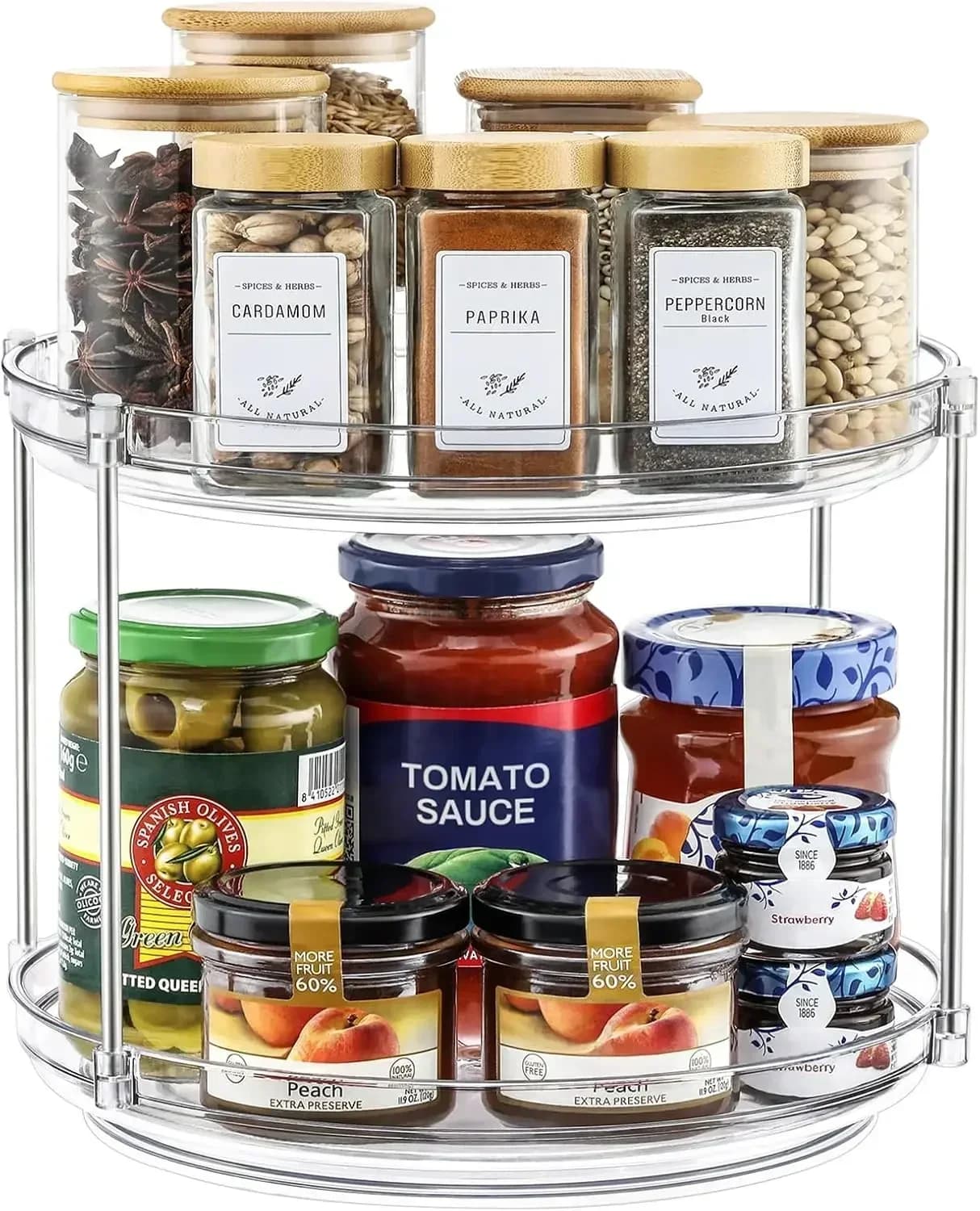 2-Layer Non-Slip Acrylic Lazy Susan Rotating Storage Box - Spice Rack - For Kitchen, Pantry, Countertop, Closet, Bathroom, Dressing Table, First Aid Kit Organization Rotating Organizer Tray, 9.25"