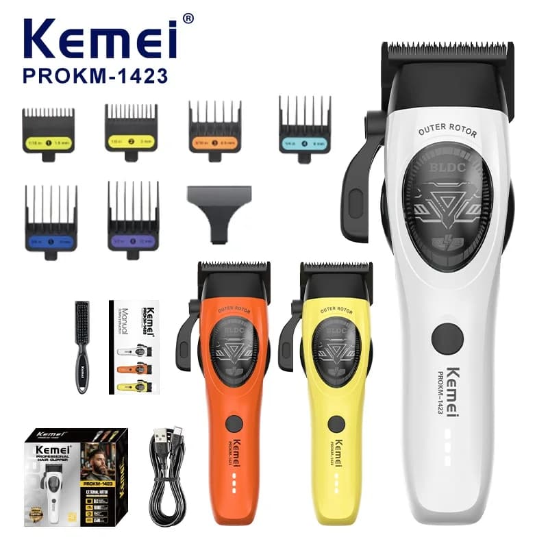 Tagliacapelli Professionale Kemei con Rotore Esterno 10000RPM, Ricaricabile, Lame SPACE, Display LCD, Senza Fili, per Uomo KM-1423