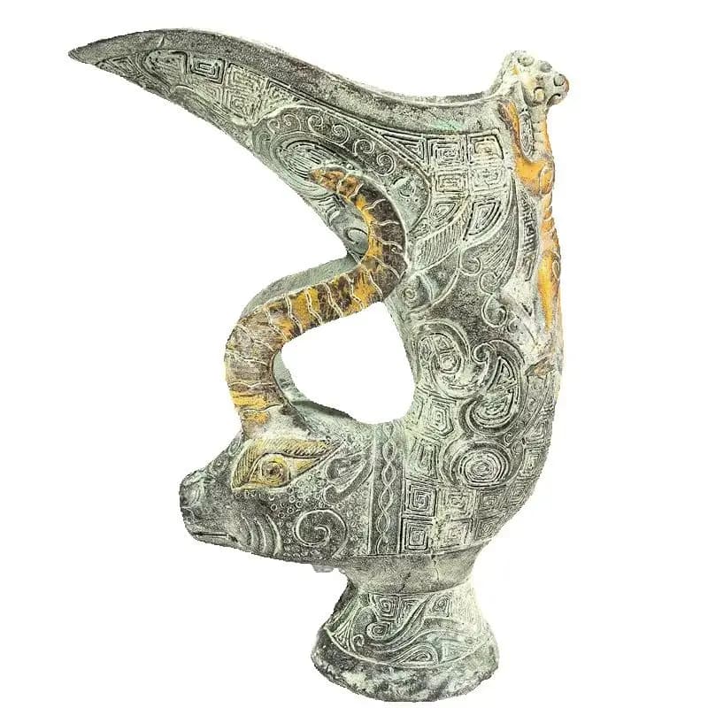 Set di bottiglia di vino e vaso in rame dorato a forma di testa di pecora, unico oggetto decorativo da collezione in rame, articolo culturale per la casa dalla Cina