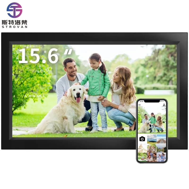 Cornice per foto digitale in acrilico da 15,6 pollici con touch screen Funzione orologio WiFi quadrato montabile a parete per famiglie
