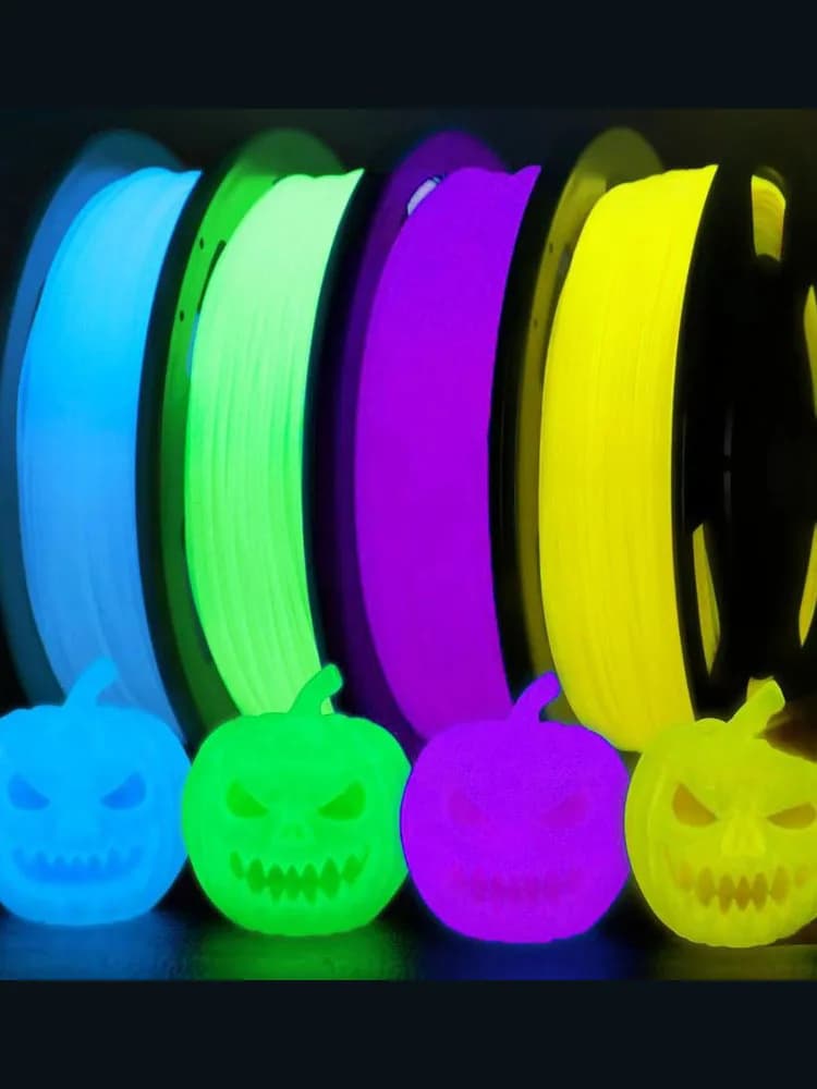 TPU Filament for 3D Printer Luminescent to the Dark, 1.75mm 95A TPU, Blue, Green, Yellow, Purple, Pack of 4 x 250g