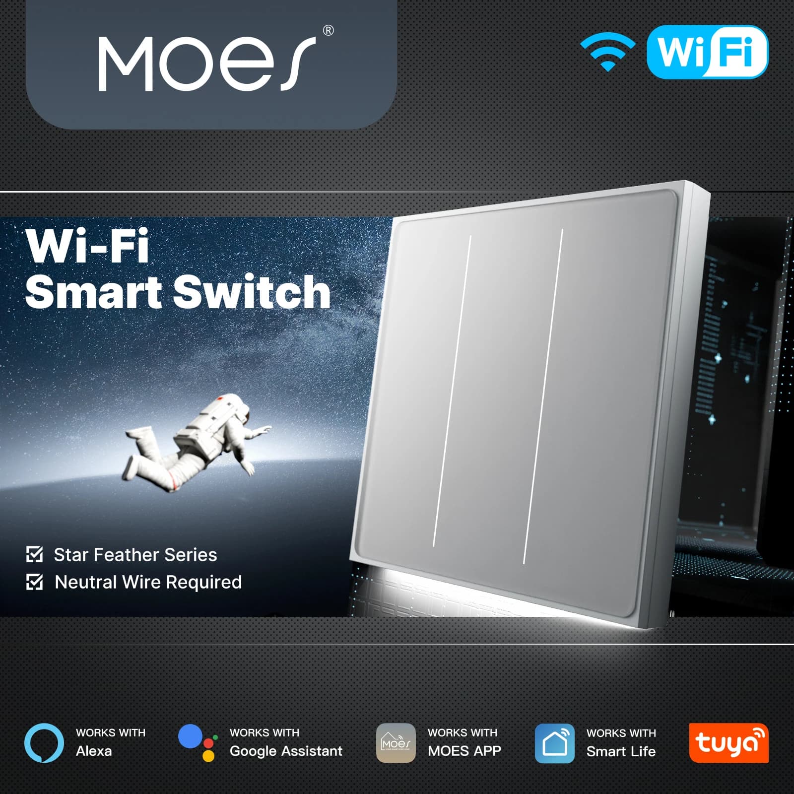 MOES Tuya WiFi Smart Star Piuma Interruttore EU Air Touch con luce neutra Scena 2in1 APP Supporto telecomando Alexa Google Home