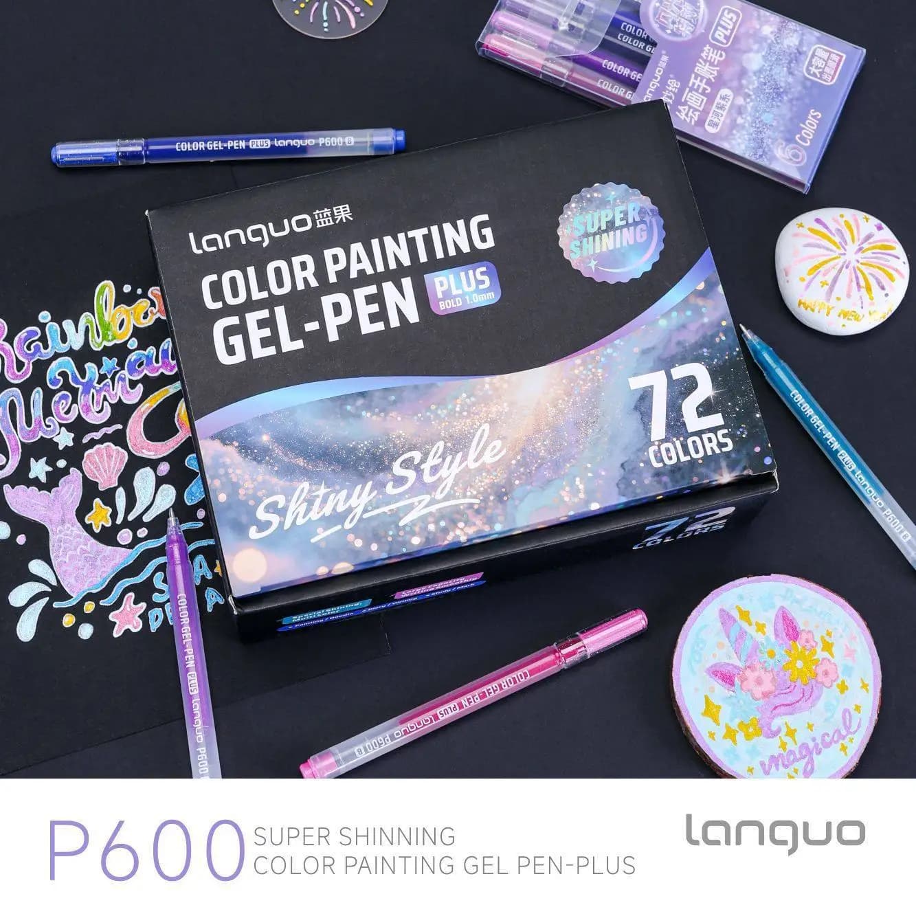 Set di Penne Gel LANGUO 6/24/72 Colori, Penne a Sfera Lucide 1.0mm per Disegno e Scrittura, Forniture per Ufficio e Scuola