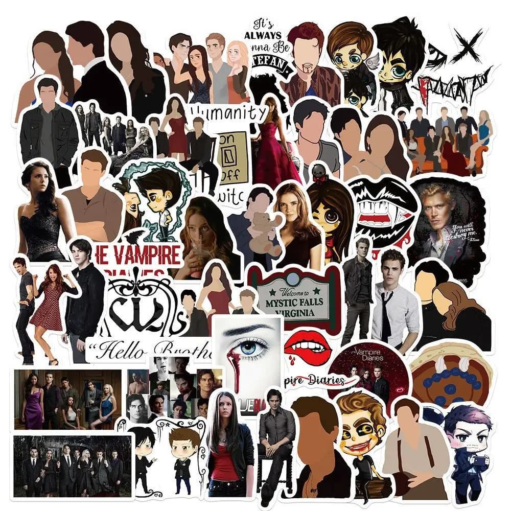 50 pezzi The Vampire Diaries TV Show adesivi decalcomania laptop fai da te bagagli skateboard chitarra notebook adesivo telefono giocattoli per bambini