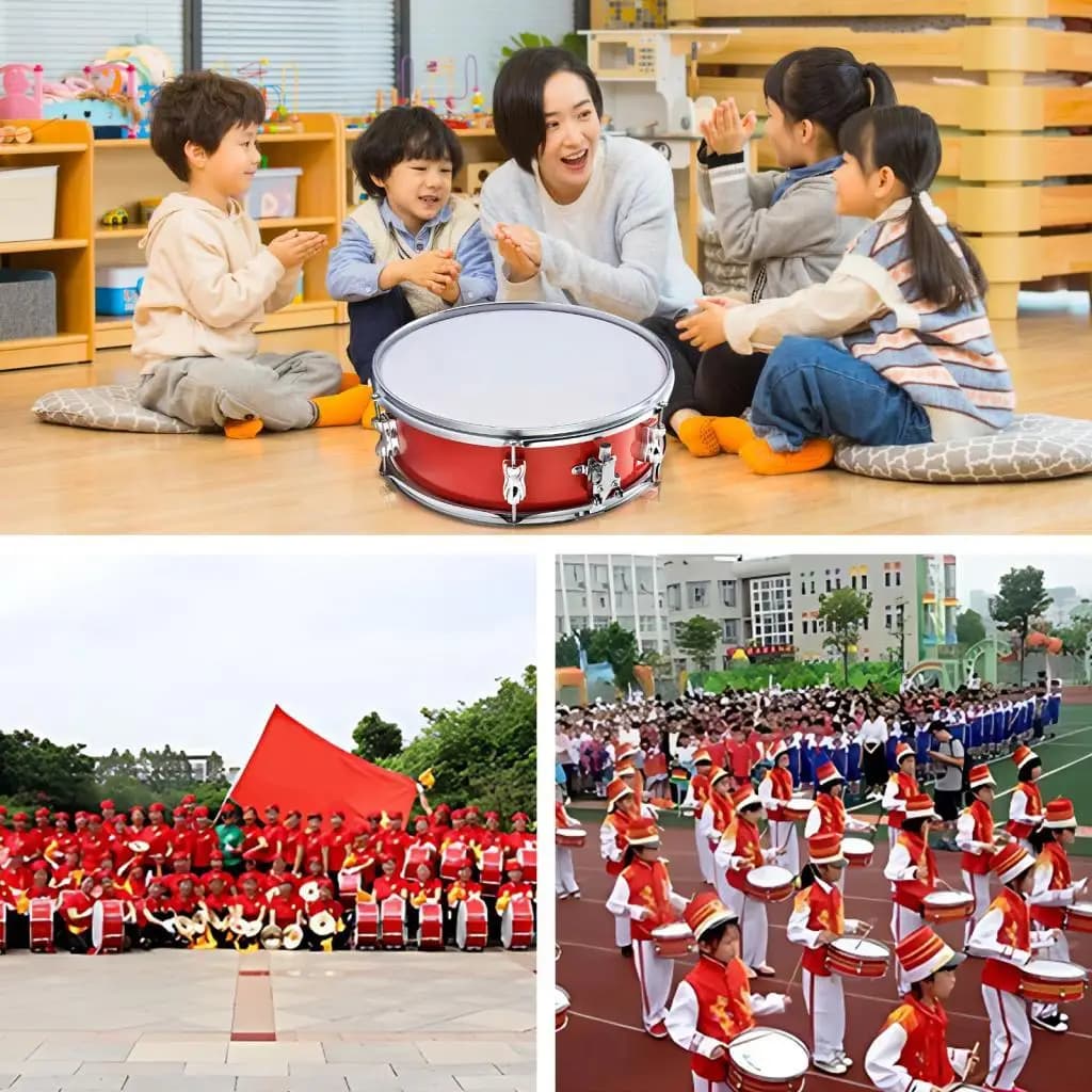 Set di Tamburo a Rullante da 13 Pollici in Acciaio Inossidabile Durevole con Pala e Bacchette, con Pad per Esercitazione, per Bambini e Scuole