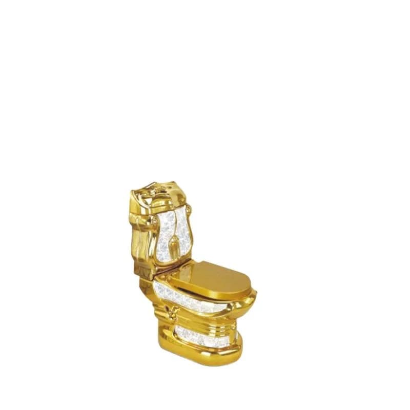 High-end Golden Ceramic Toilet Column for Villa, Integrated Washbasin, Custom Design Separate Column WC