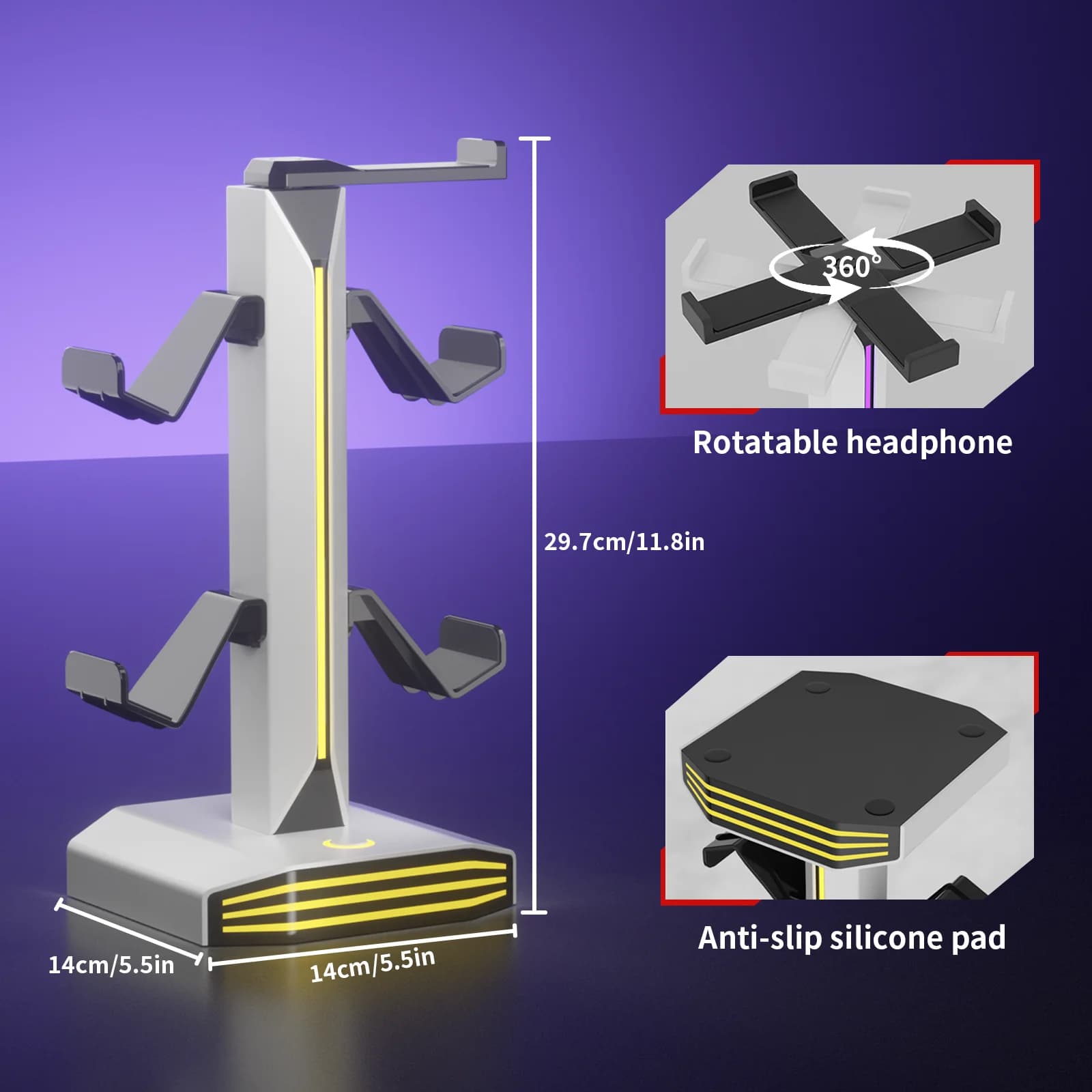RGB 360 Degree Rotatable Headset Stand for PS5 Gaming Controller Holder with 7 Light Modes Controller Storage Rack Accessories
