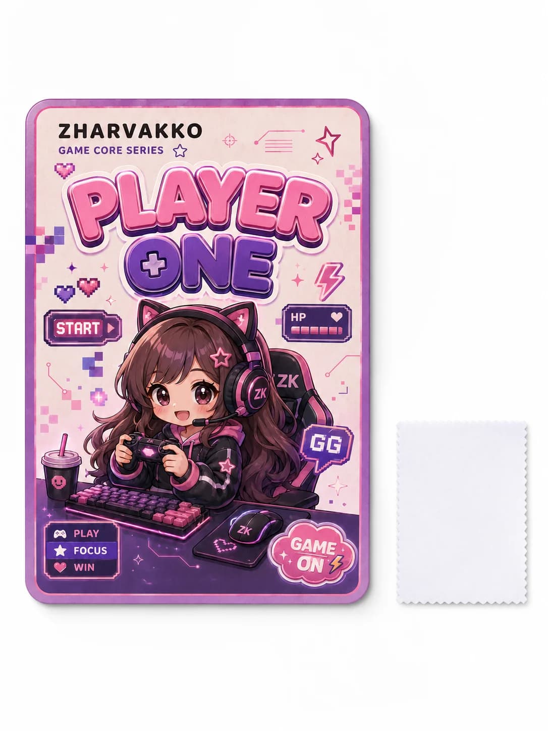 Kawaii Gaming Mouse Pad Sticker Set Pink Purple Anime Gamer Desk Pad With Screen Cleaning Cloth For Gaming Study Office Desk Dec