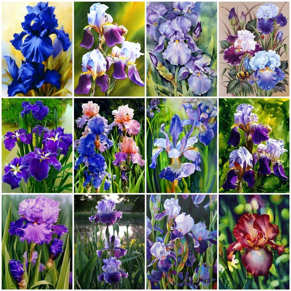 Pittura Diamante Fai da Te Fiore di Iris, Mosaico Completo Quadrato/Rotondo, Ricamo Floreale a Punto Croce, Arte Diamantata