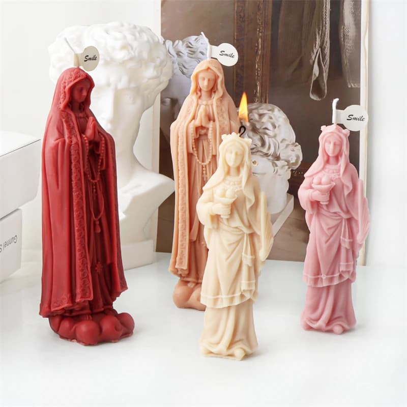 Statua della Vergine Maria Stampo per realizzare candele Preghiera fai-da-te Statua della Vergine Scultura Candela Decorazione in gesso Stampo per regalo per feste a casa
