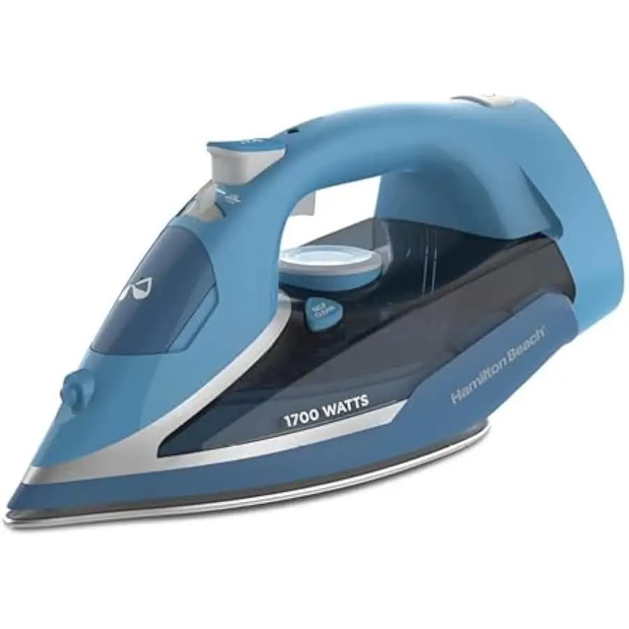 Hamilton Beach Steam Iron for Clothes & Garment Steamer with Durable Stainless Steel Soleplate, 1700 Watts for Ultra-Fast Heat,